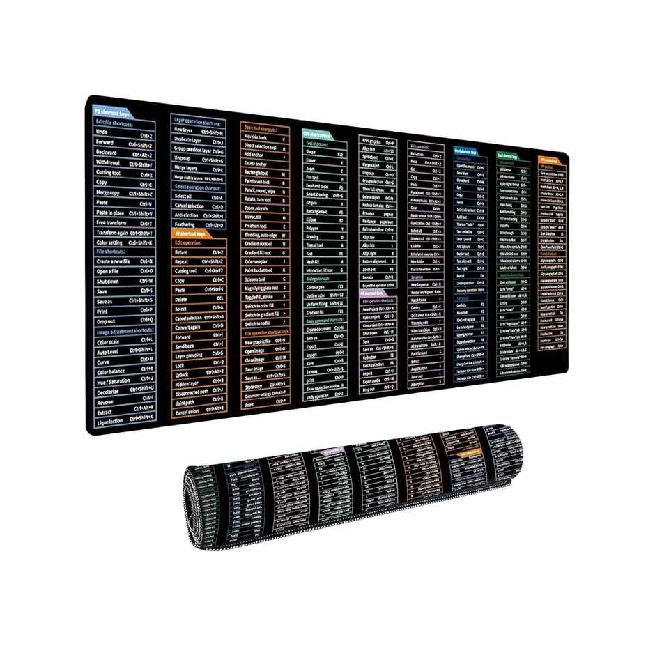 Dyazo Keyboard Shortcut Desk Mat - Office Mouse Pad - 800 x 300mm - Black
