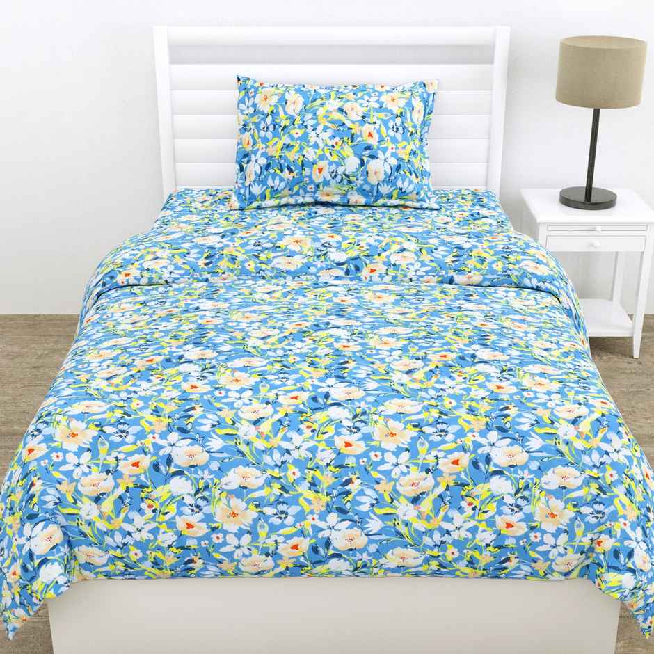 Haus & Kinder 100% Cotton Single Flat 186 TC Bedsheet, Everbelle | Blue
