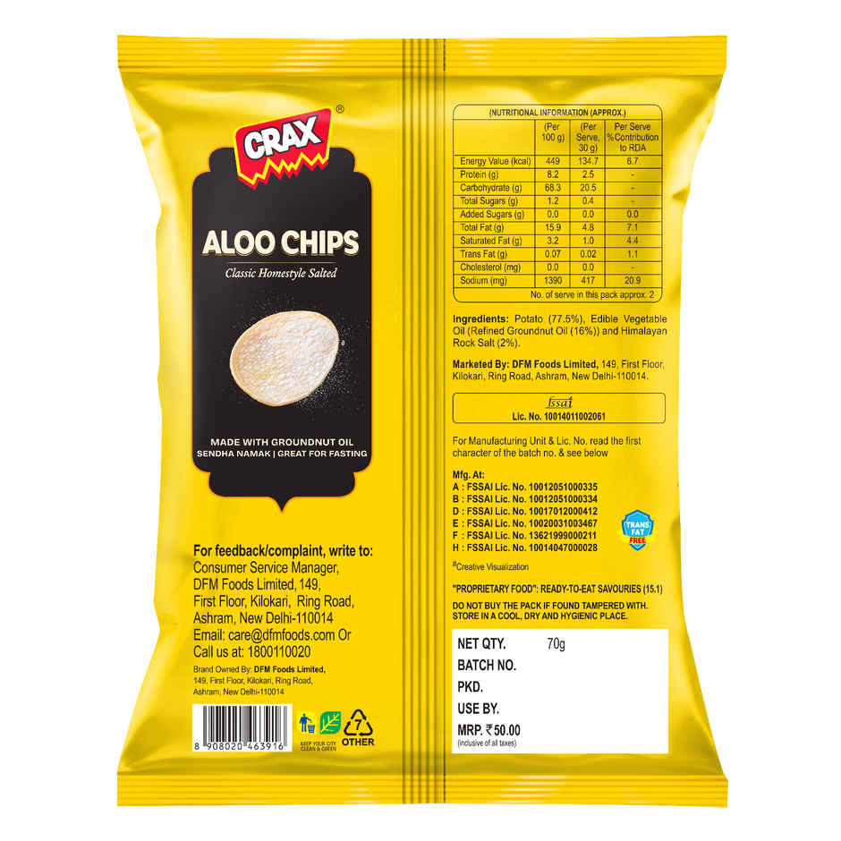 Crax Homestyle Aloo Chips | Vrat Mota Chips | Classic Salted