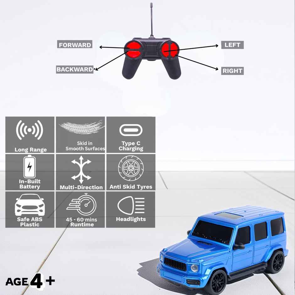 Race N Roll Hi Speed Rechargeable Remote Control Car 1:24 - G Wag Blue