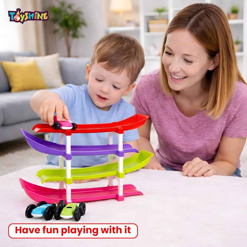 Toyshine Racer Ramp Toy With 4 Cars, 4 Ramps And Race Track For 1, 2, 3 Toddlers, Boys & Girls