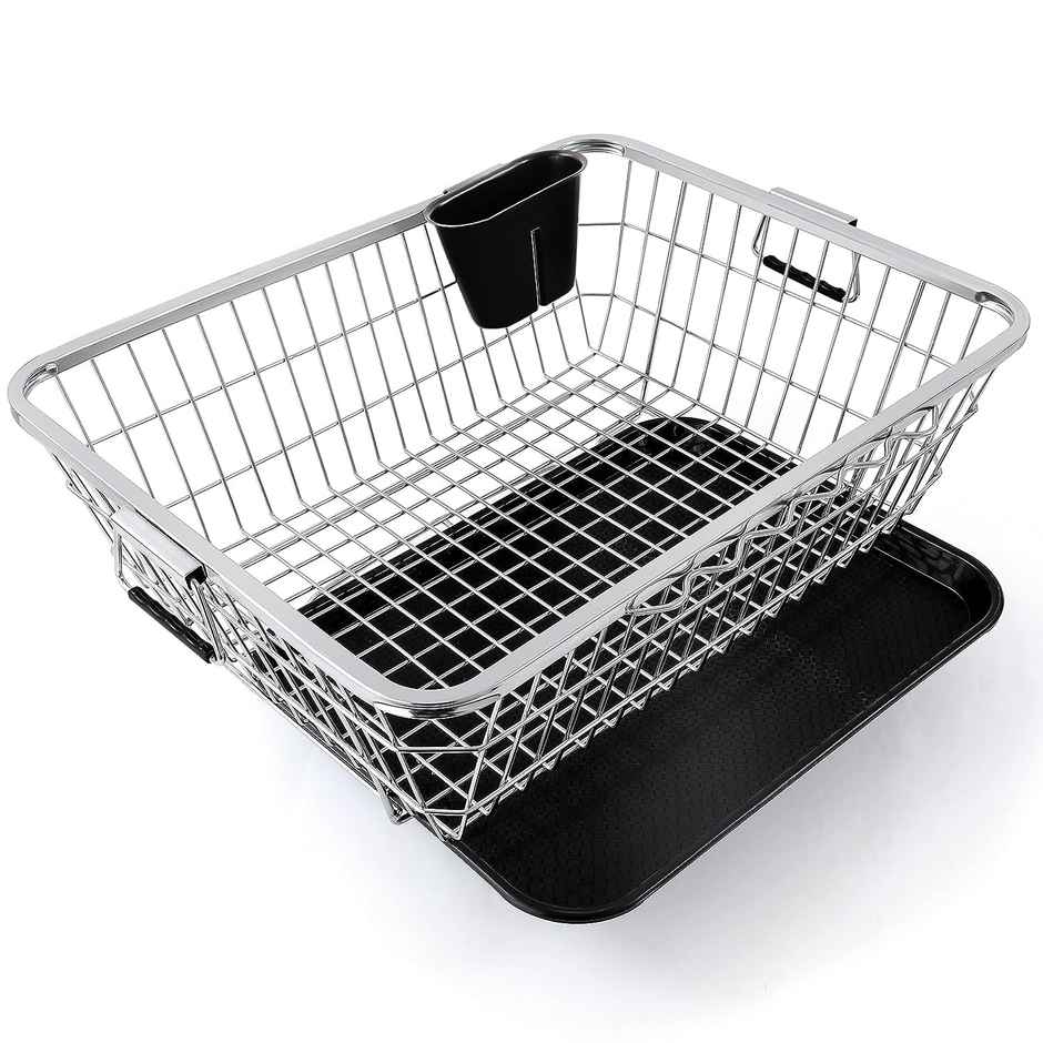 Tex-Ro Stainless Steel Utensils Basket with Removable Dish Drainer & Cutlery Holder