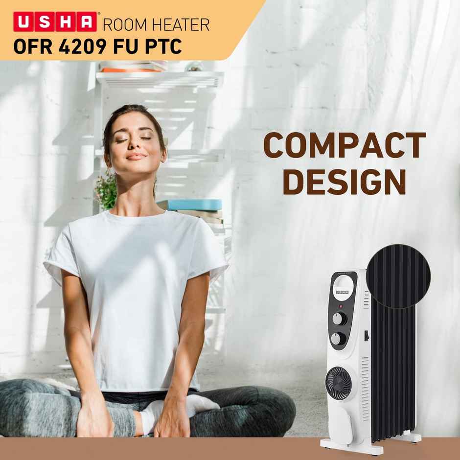 USHA 4209 FU PTC U Shaped 9 Fin Oil Filled Radiator Room Heater | Black - 2700 Watts