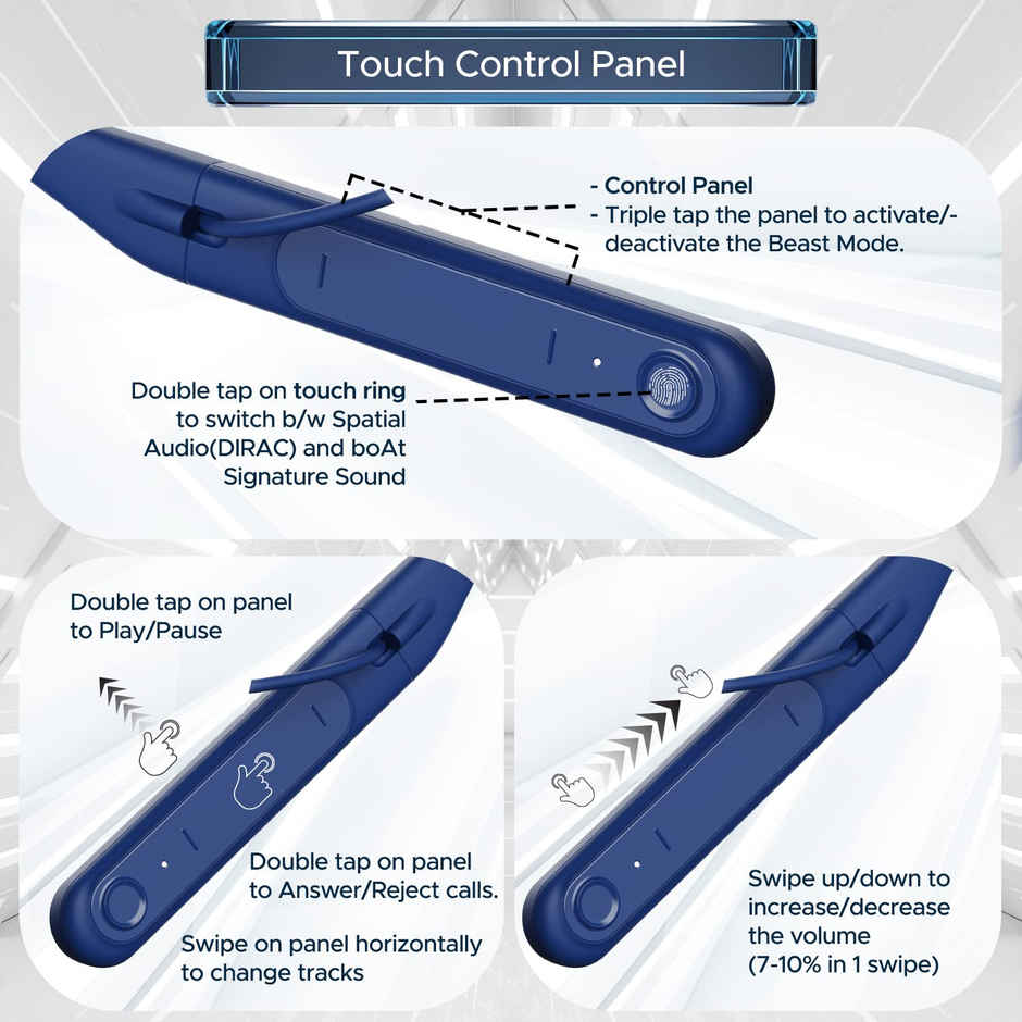 boAt Rockerz 255 Touch BT Neckband w/ 30H Playtime, Full Touch Controls & Spatial Audio (Deep Blue)