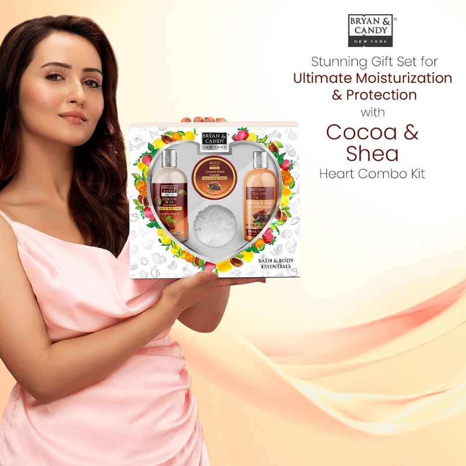 Bryan & Candy Cocoa Shea Heart Kit|Shower Gel|Hand-Body Lotion|Body Polish|Loofah|Pack Of 3