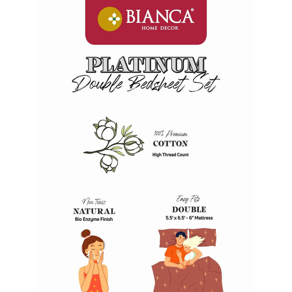 Bianca 100% Pure Cotton Double Bedsheet With 2 Pillow Covers | Set of 3 | Platinum Checks | Violet