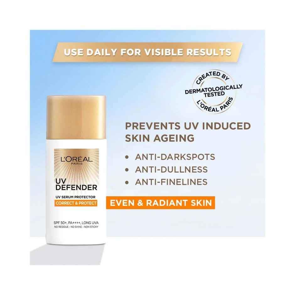 L'Oreal Paris Uv Defender Serum Protector Sunscreen SPF 50 PA+++ - Correct & Protect
