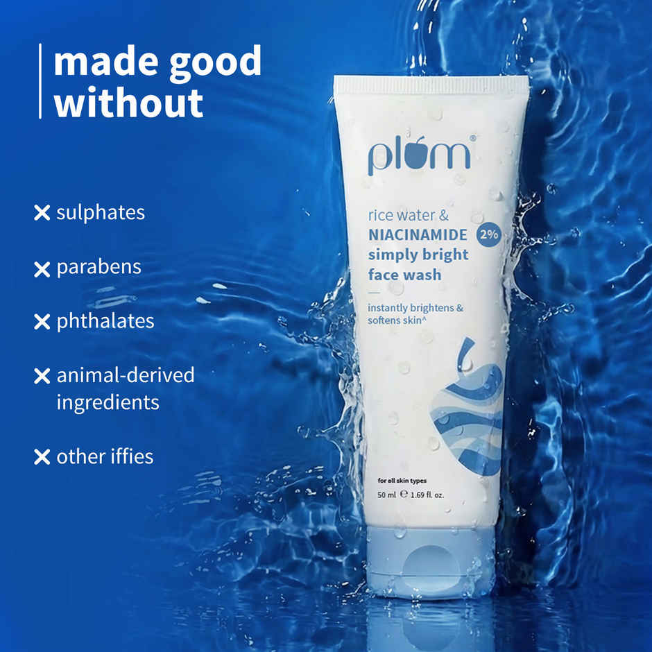 Plum Simply Bright 2% Niacinamide Face Wash With Rice Water Brightens Skin | Helps Fade Blemishes