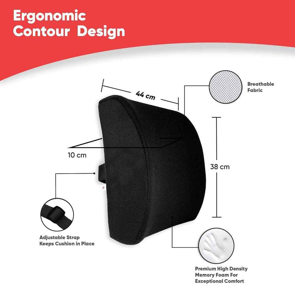 GoMechanic Godryft Memory Foam Lumbar Support for Back Pain Relief - Office Chairs & Cars