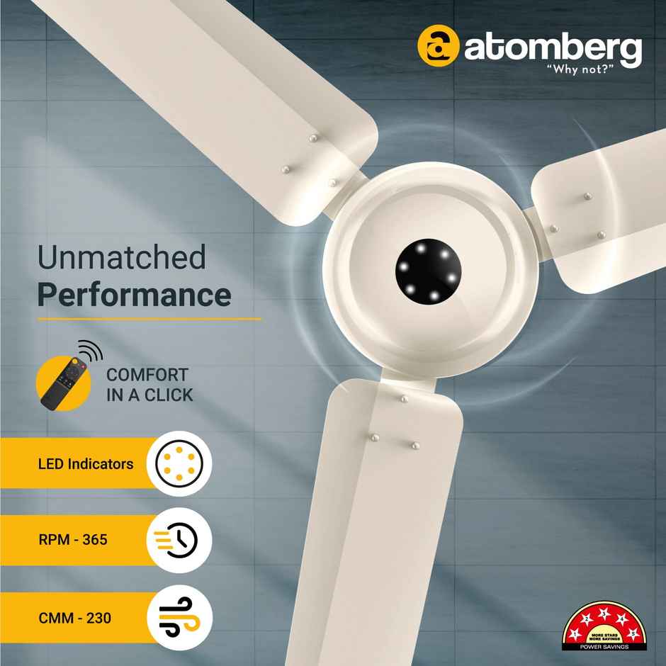 Atomberg Efficio Alpha BLDC Ceiling Fan,1200mm,Remote Control,LED Speed Indicator,Seasand Ivory