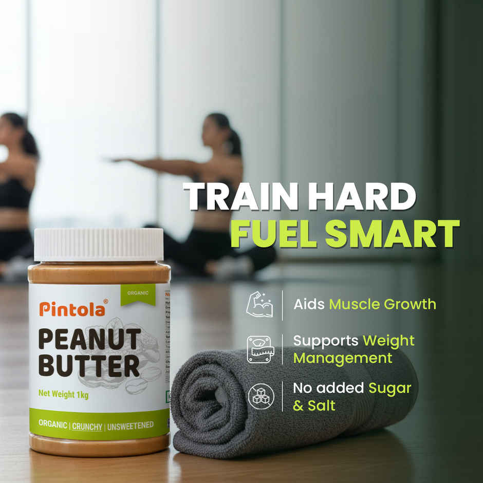 Pintola Organic Unsweetened Peanut Butter Crunchy - High Protein 30G & 9G Dietary Fiber