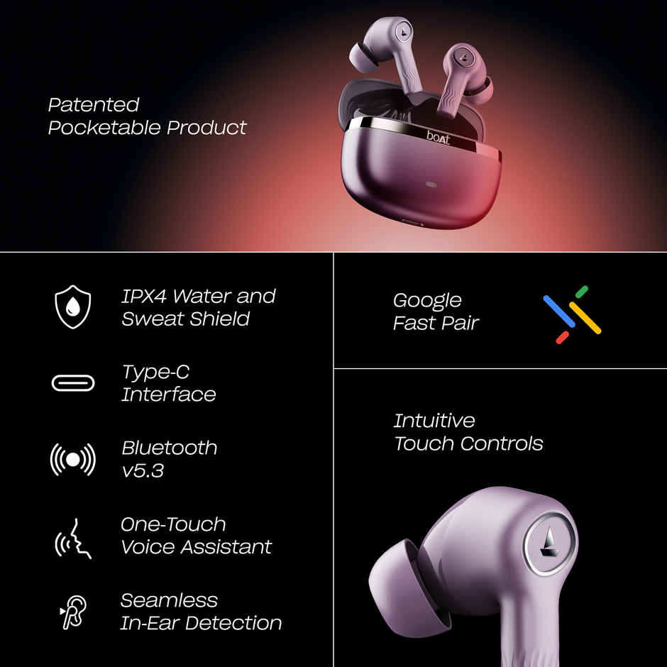 boAt Nirvana Ion ANC Pro TWS Earbuds, Hi-Res Audio with LDAC, ANC, 120 HRS Playback, MultiPoint Bluetooth - Rose Quartz