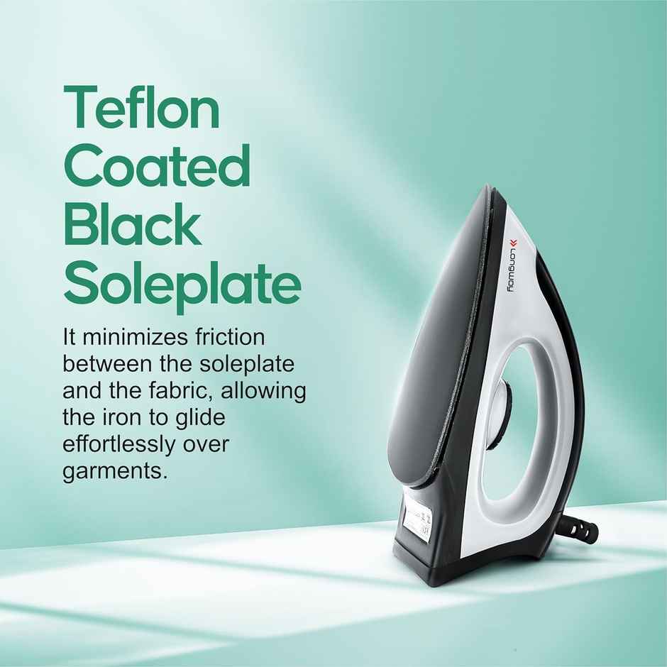 Longway Kwid Light Weight Non-Stick Teflon Coated Dry Iron, 1100Watt, Electric Iron - Black