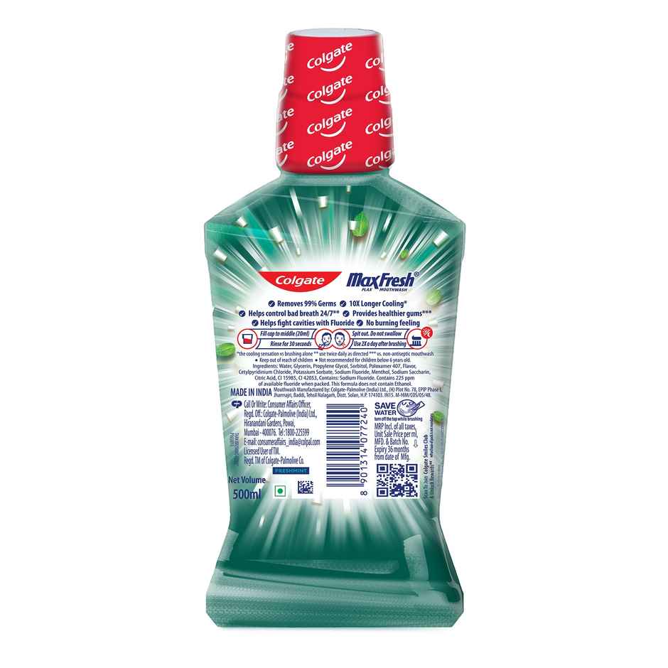 Colgate Plax Fresh Mint Mouthwash, 0% Alcohol, Antibacterial Mouth Wash for Bad Breath