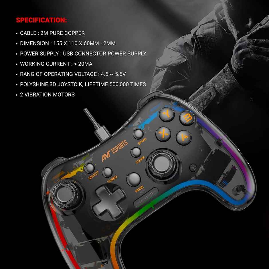 Ant Esports Gp110R Wired Game-Pad With Neon Rgb, Support Ps3, N-Switch Gaming Console