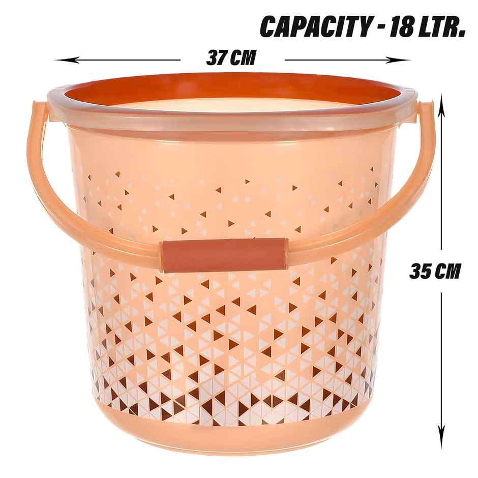 Kuber Industries 18 L Unbreakable Plastic Bucket for Bathroom | Triangle Print | Brown