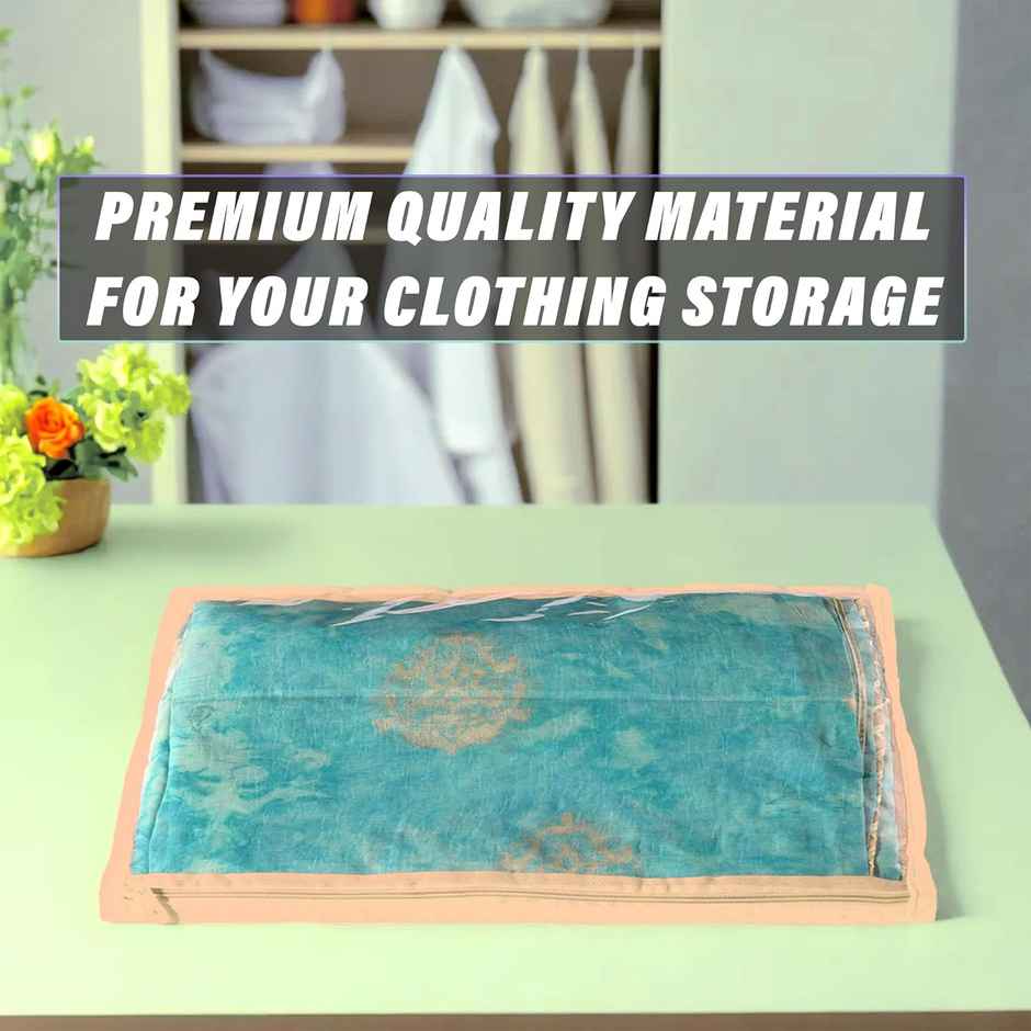 Kuber Industries Pack of 24 Clothes Wardrobe Organizer | Saree & Lehenga Storage Zip Closure|Beige