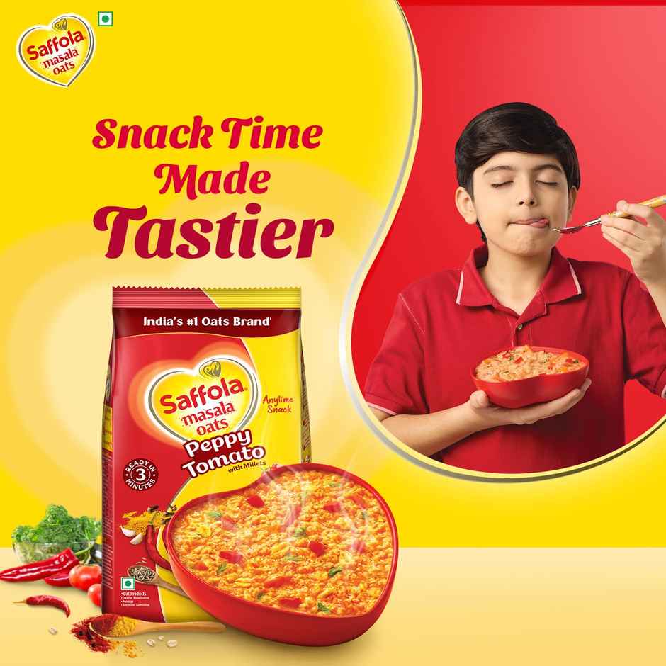Saffola Masala Oats | Peppy Tomato | Anytime Snack | Ready In 3 Mins | Millets Goodness |500g