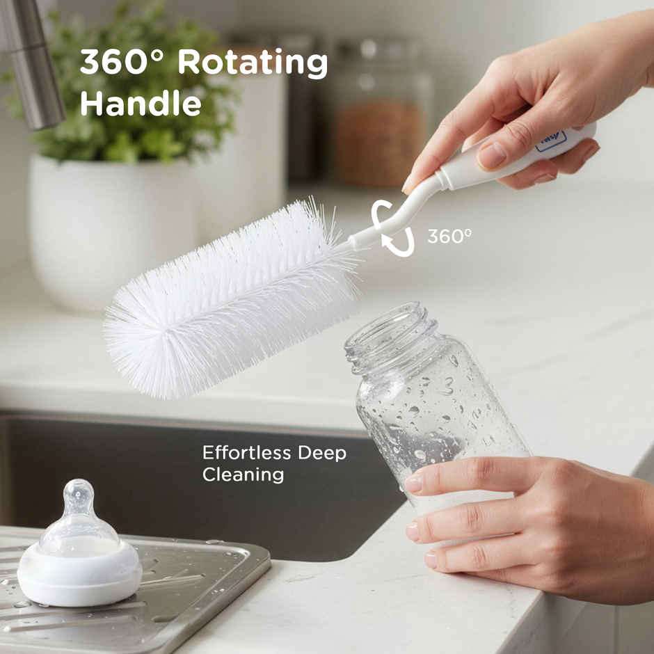 Mee Mee Bottle and Nipple Cleaning Brush | 360-degree Rotary Handle | White