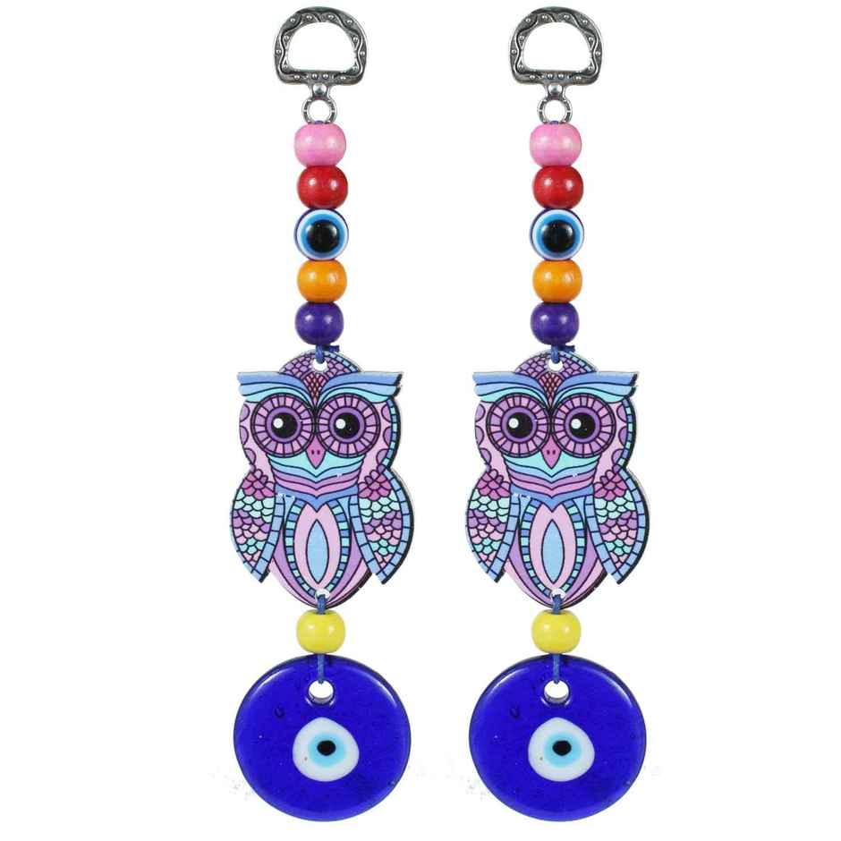 TIED RIBBONS Turkish Blue Evil Eye Owl Hangings | Multicolour