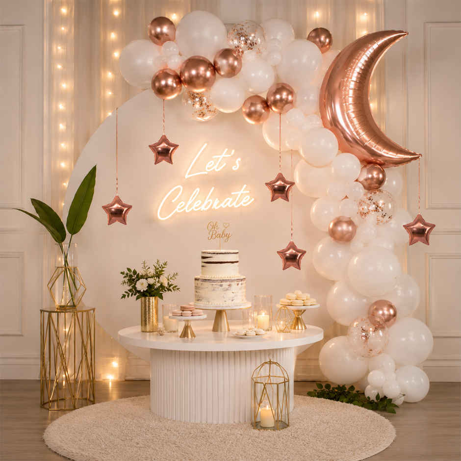 Elegant Party Decoration Combo | Rose Gold & White Foil Metallic Balloons | Party Propz