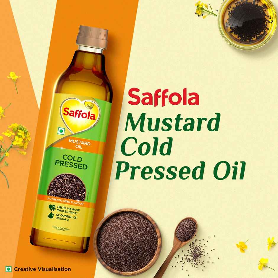 Saffola Cold Pressed Kachi ghani Mustard Oil, 0 trans fat, Unrefined, Chemical free