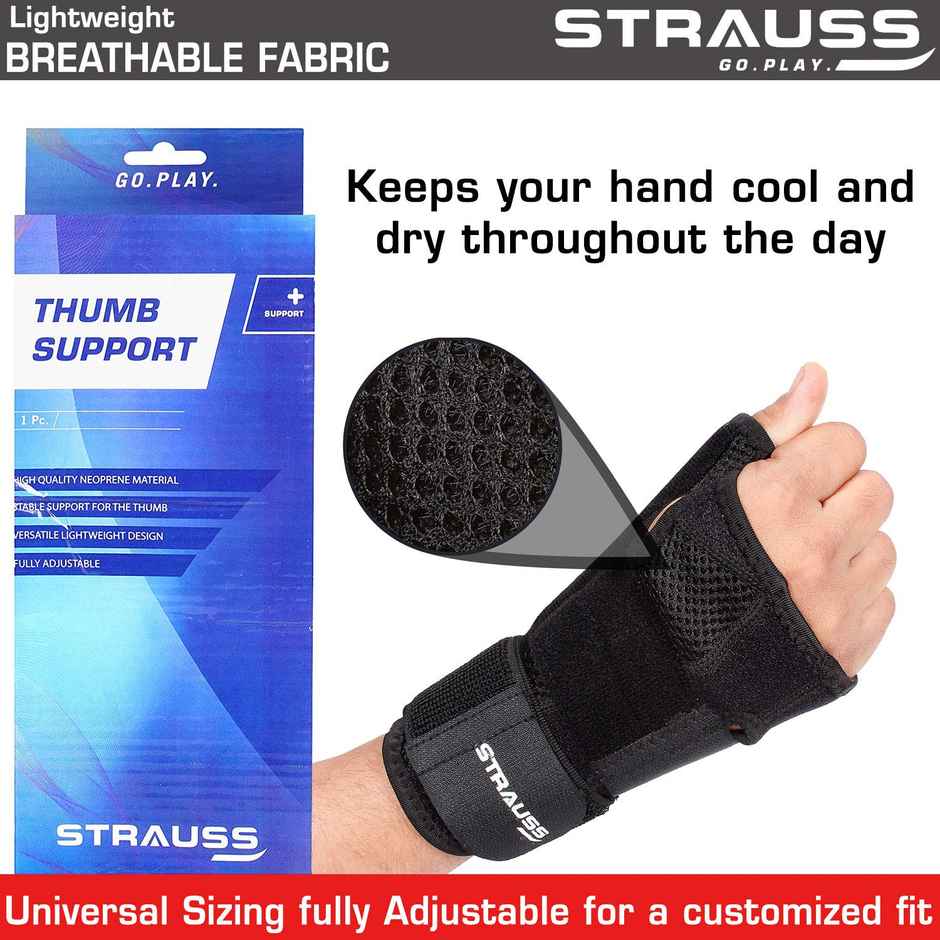 Strauss Thumb Support with Wrist Wrap, Free Size, (Black)