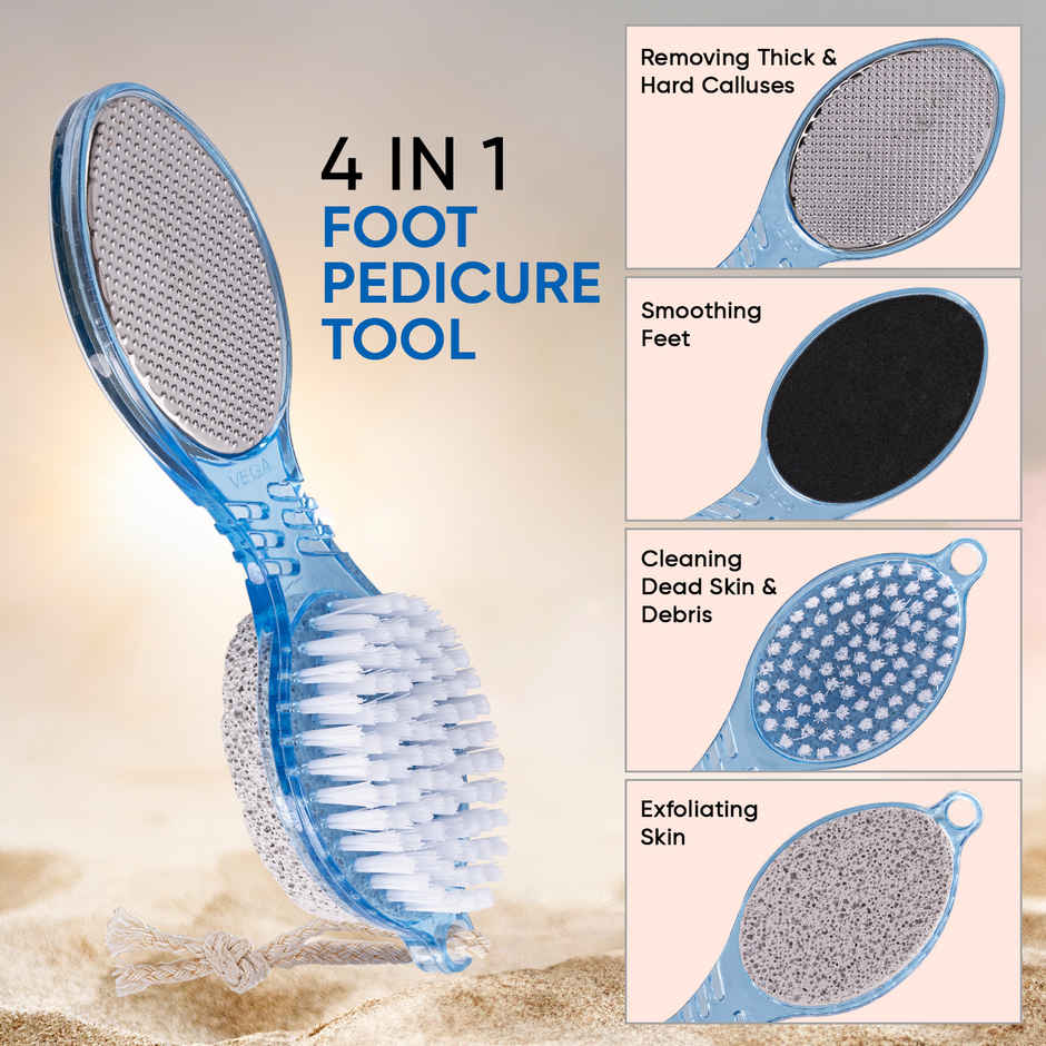 VEGA 4 in 1 Foot Pedicure Brush, Pumice Stone, Scrubber & File for Soft Care (PD-02)