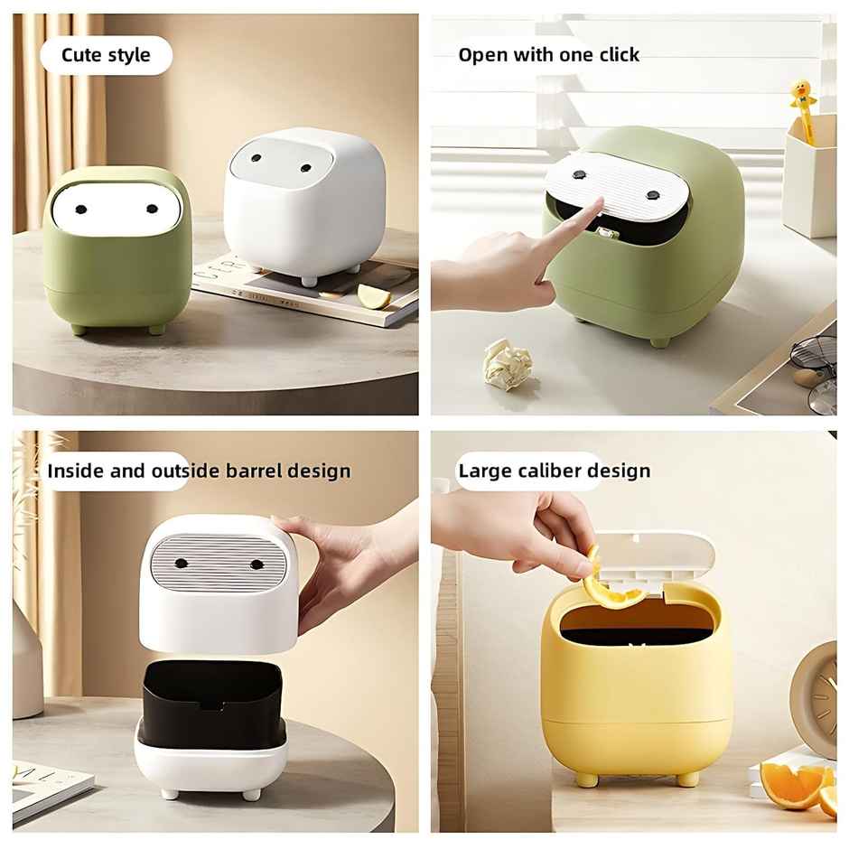 House of Quirk Mini Trash Can with Lid | Cute Ninja Desktop Dustbin | Green