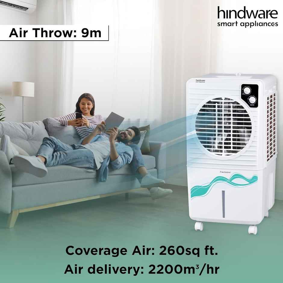 Hindware Smart Appliances | Frostwave 38l Personal Air Cooler | 12 Inc. Fan Blade | White & Grey