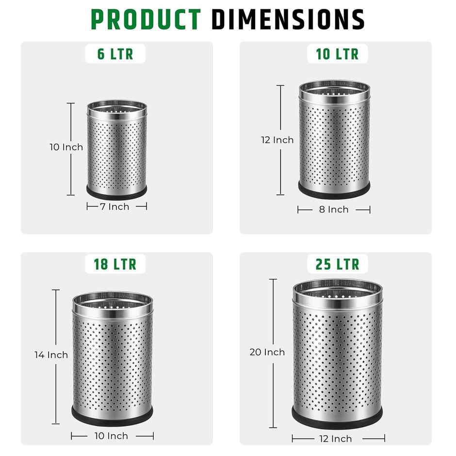 Robustt Stainless Steel Dustbin - 10 L | Silver