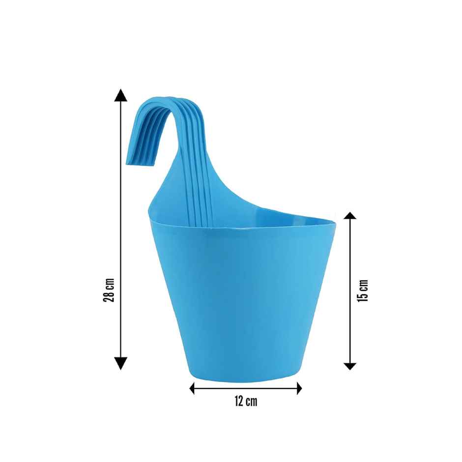 Nayra Plastic Railing Hanging Hook Pot Blue Color Indoor and Outdoor Hook Pots | Set of 5