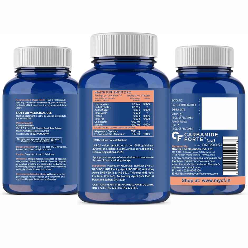 Carbamide Forte Chelated Magnesium Glycinate Supplement 2000mg Per Serving | Magnesium Supplement