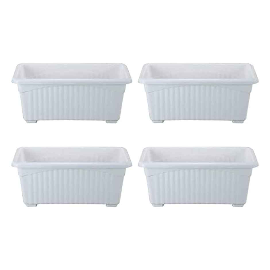 Nayra Plant Pots Plastic Rectangular White Color Pots | Set of 4