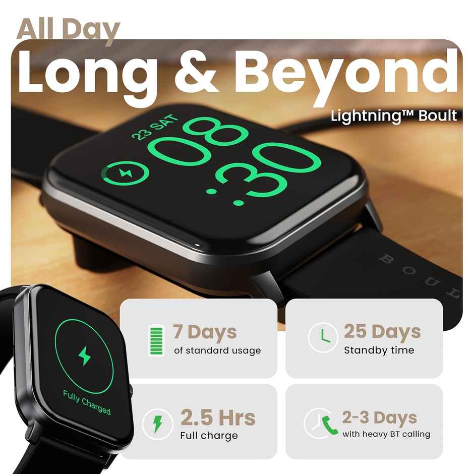 GOBOULT Drift+ Bluetooth Calling, 1.85" HD, 500Nits Brightness,Spo2 Smartwatch (Jet Black Strap)