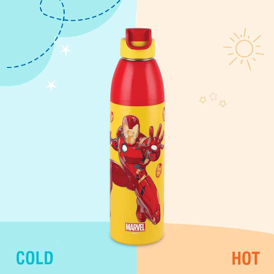 CELLO Kidzbee Uranus 600 Iron Man Print Water Bottle 540ml, Yellow | Leakproof