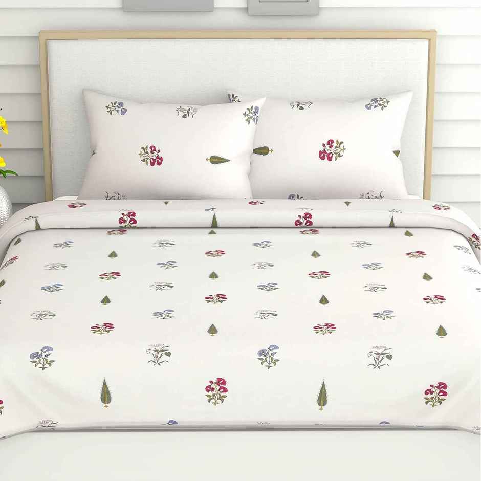 Haus & Kinder Garden of Joy Double Size Floral Bedsheet | 100% Cotton | 98 x 89 in