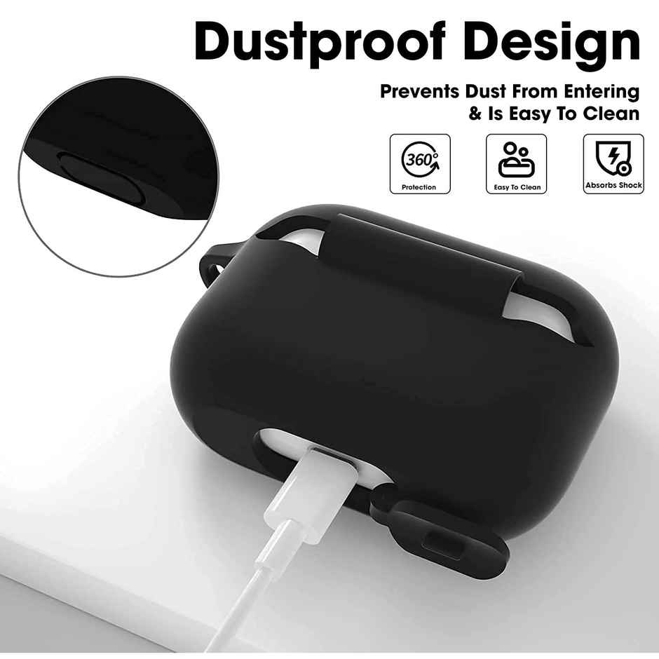 Sounce AirPods 3 Case Cover with Keychain | Shockproof Silicone Cover | Wireless Charging Support | Black