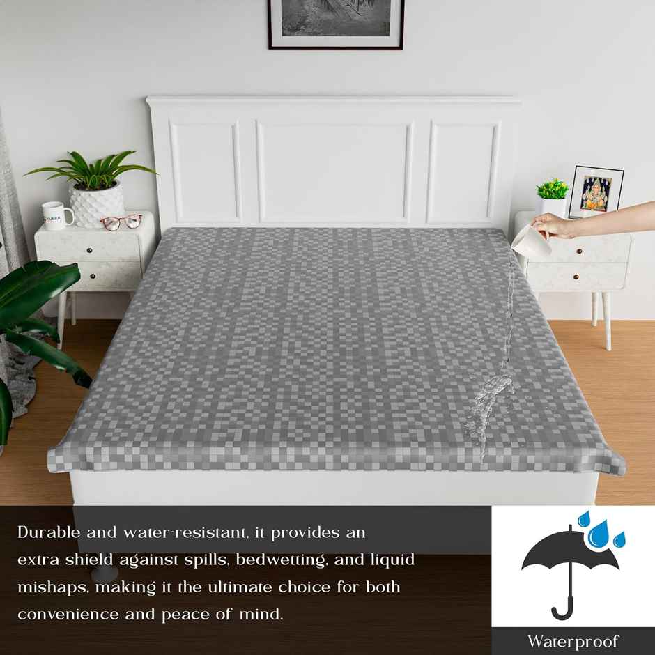 Kuber Industries PVC 80x80 Inch Double Bed Mattress Protector Check Dustproof | Gray