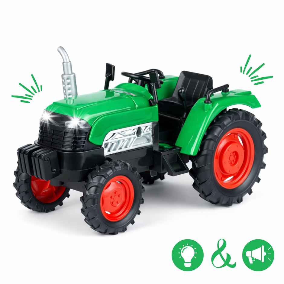 Race n Roll Light & Sound Farm Tractor Adventure Toy Pull back Action Vehicle Green