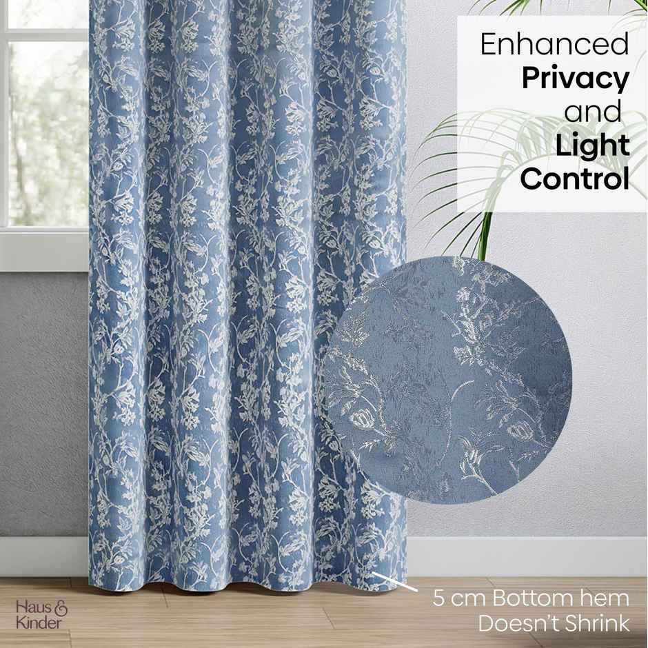 Haus & Kinder Polyester Jacquard Evening Grace Door Curtain | Blue