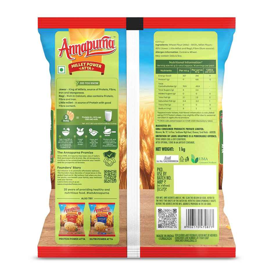 Annapurna Millet Power Atta | 40% Millets - Jowar - Ragi - Little Millet