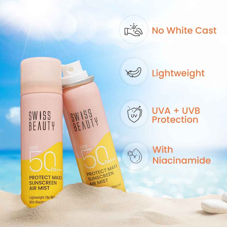 Swiss Beauty Protect Maxx Sunscreen Air Mist | SPF 50 PA+++ | For Face & Body