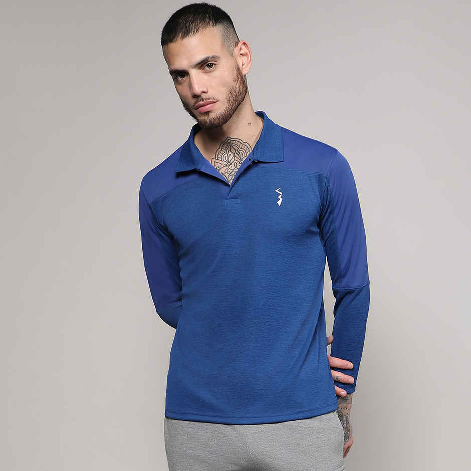 Campus Sutra Men's Contrast Activewear T-shirt | Blue - L