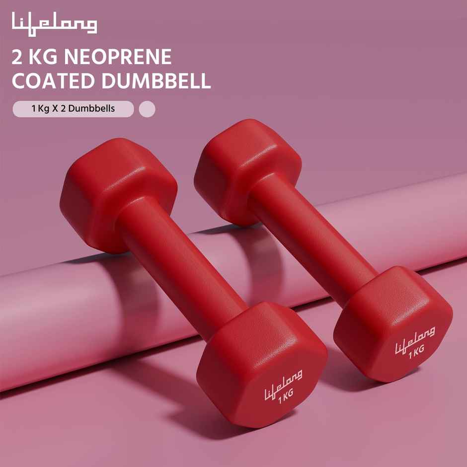 Lifelong Neoprene Dumbbell Set (2 kg X 2) | Red | Home Gym | Home Workout | Fitness Barbell