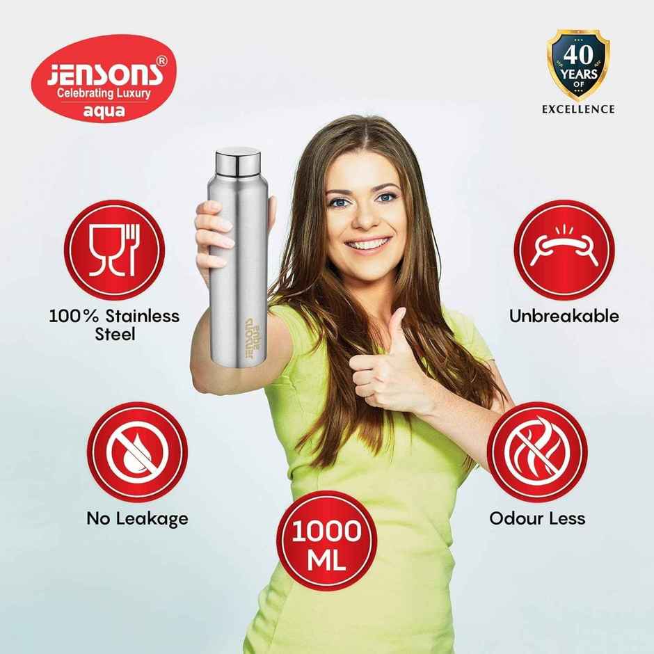 Jensons Stainless Steel Water Bottle 1 Litre | Leak Proof | Rust Resistant | Fridge Safe