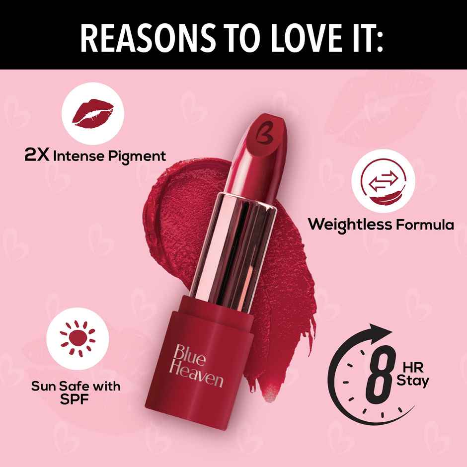 Blue Heaven True Matte Lipstick with SPF Sun Protection | Long Lasting Upto 8Hrs | 12 Bright Red