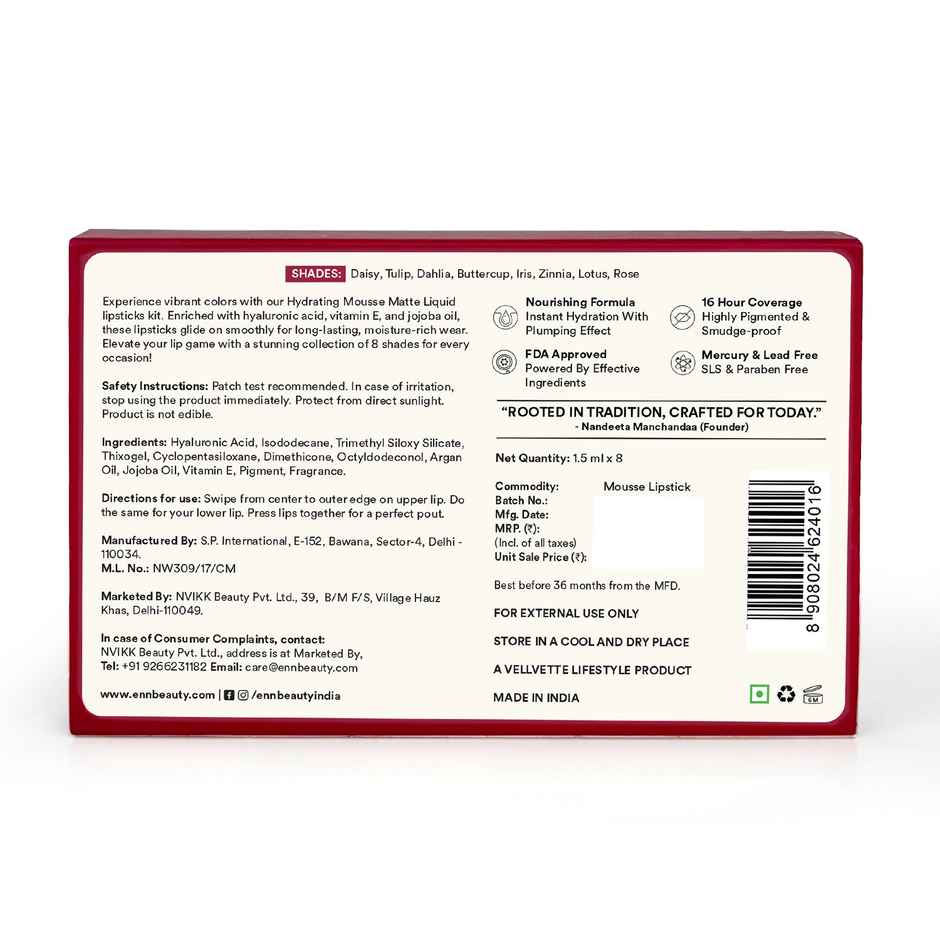 ENN Beauty Mousse Matte Liquid Lipstick Kit Set Of 8 | Test & Trial Pack