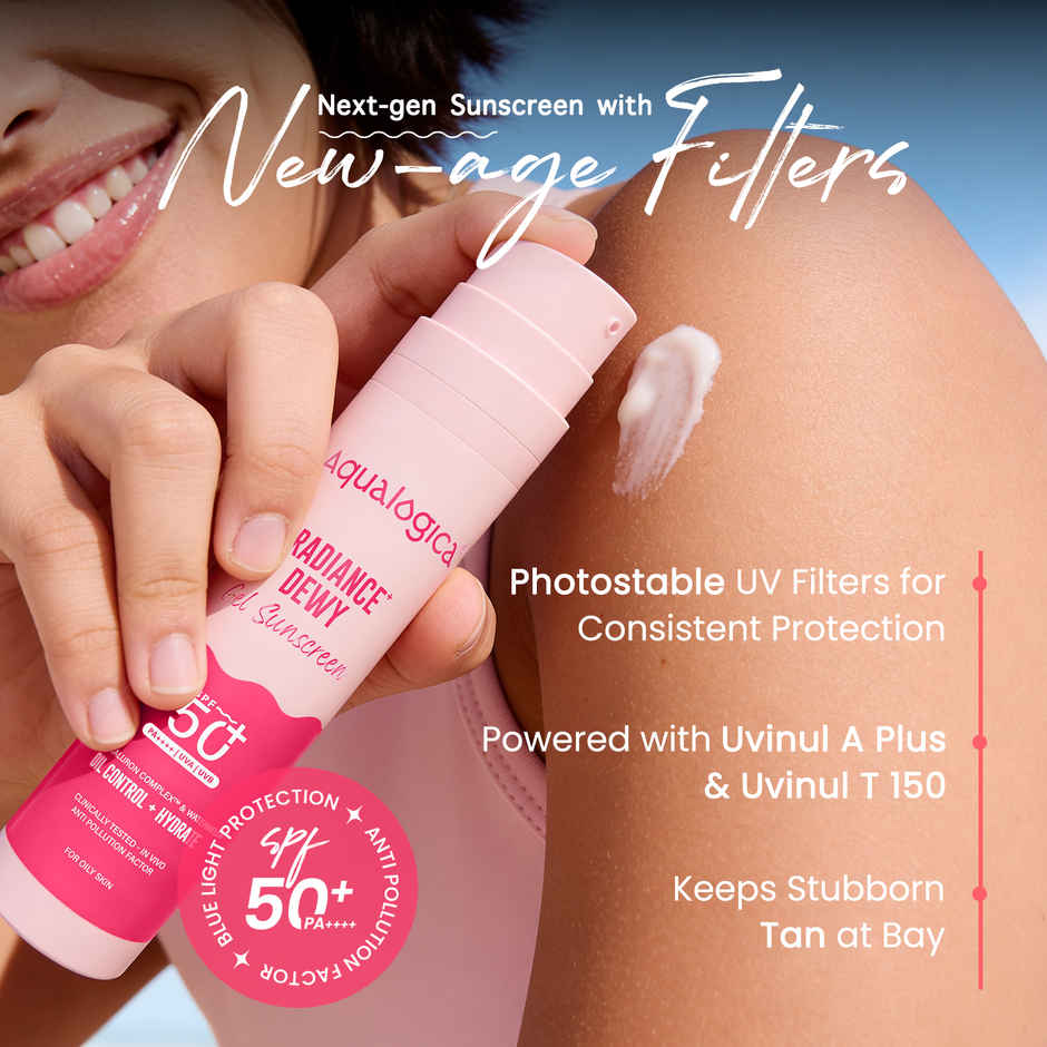 Aqualogica Radiance+ Dewy Lightweight Sunscreen Gel SPF 50+ PA+++ for Oily & Acne-Prone Skin