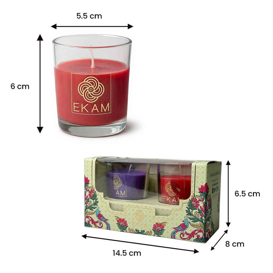 EKAM Scented Votive Candles (2 pcs) | Lavender & Sandalwood, Rose & Lily | 43g Each | 10H Burn